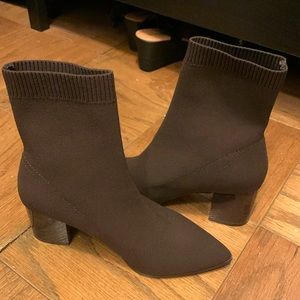 Aldo Priella Sock Ankle Bootie Brown Block Patent Heel